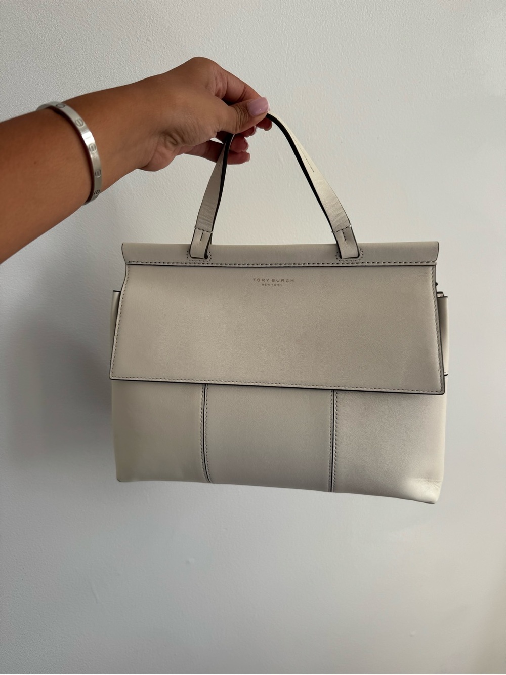 Tory Burch Cream Leather Top-Handle Satchel